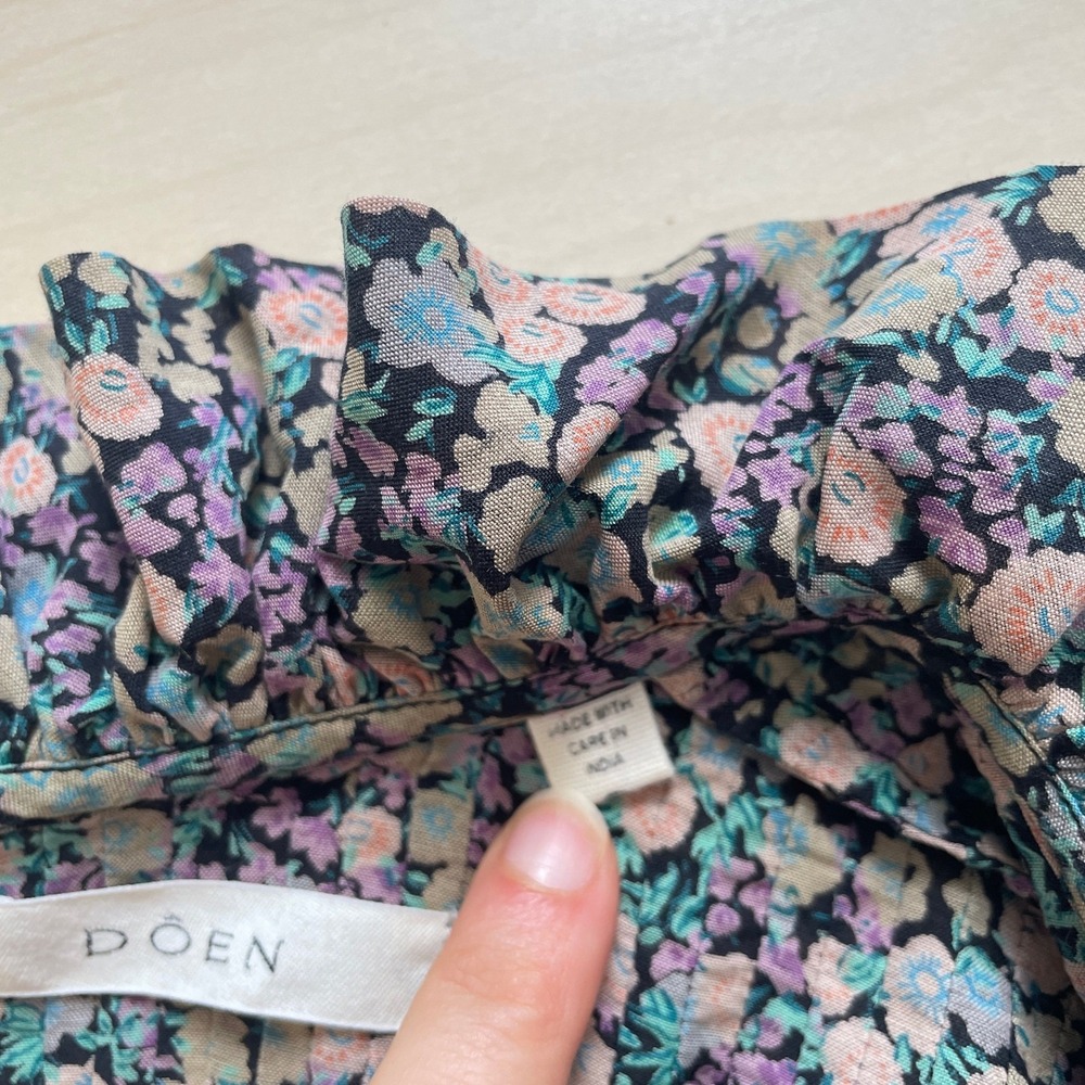 Doen Ruffle Neck Floral Multicolor Long Sleeve Blouse Size Small - Picture 4 of 12